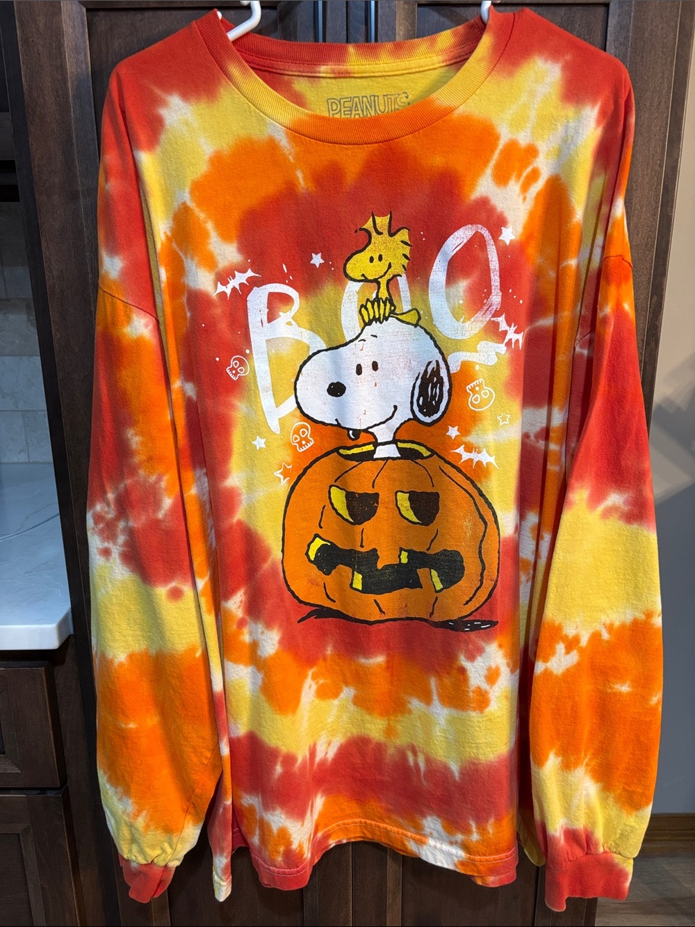 H3 Sportgear Peanuts Orange Yellow Tie-Dye Snoopy Pumpkin Long Sleeve Tee 2XL